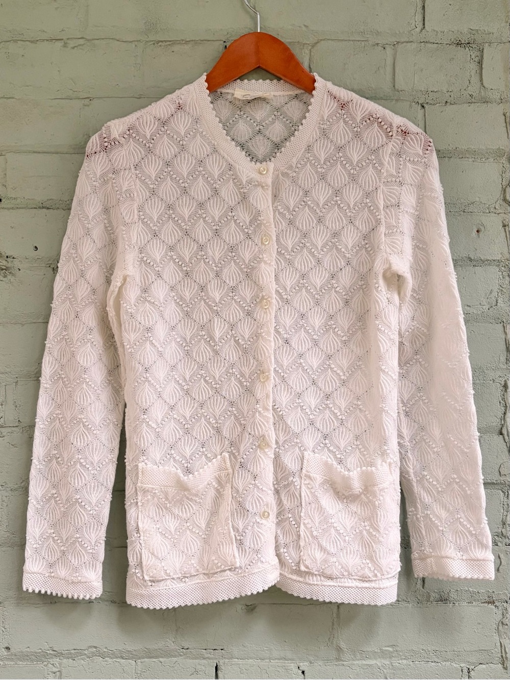 Vintage White Pointelle Knit Cardigan